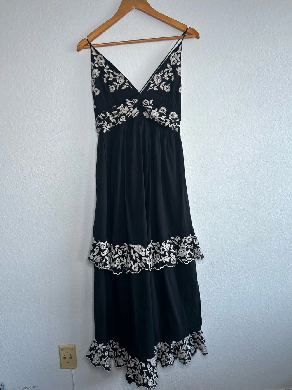 Abercrombie and Fitch tiered ruffle Maxi dress with floral Embroidered, NWOT